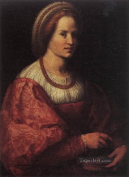 Andrea del Sarto Painting - Retrato de una mujer con una cesta de husos manierismo renacentista Andrea del Sarto
